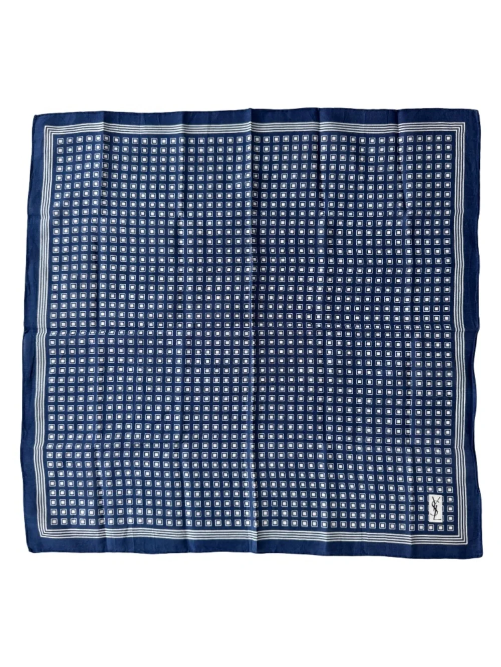 Vintage Yves Saint Laurent Handkerchief Navy Geometric Pocket Square Scarf 17.5
